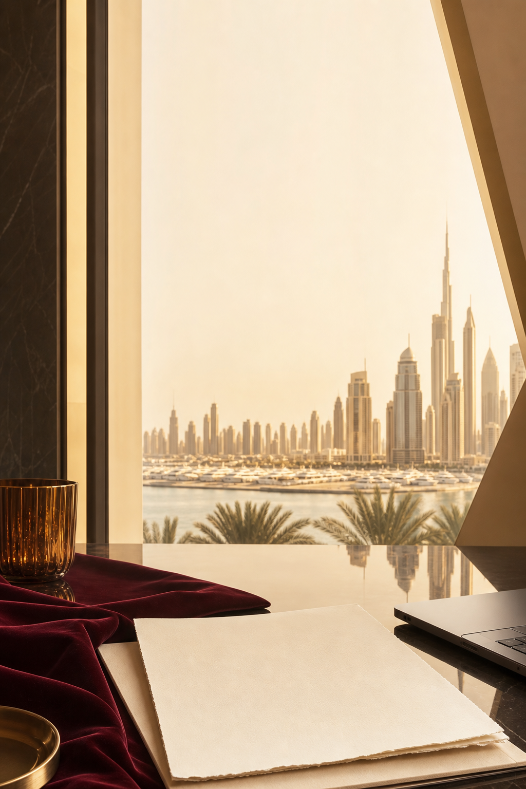 Dubai skyline seen from a strategy desk
